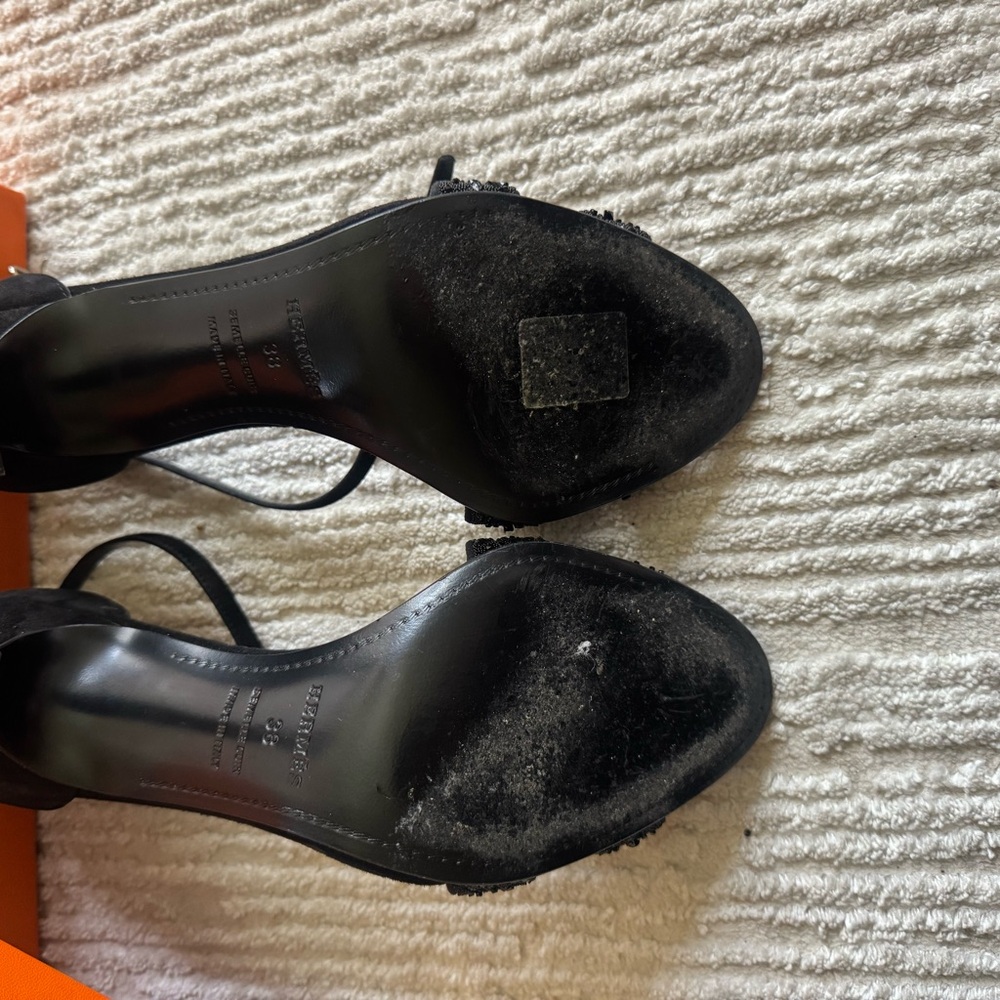Hermes Black Suede Crystal 'H' Ankle-Strap Heels - Picture 3 of 4